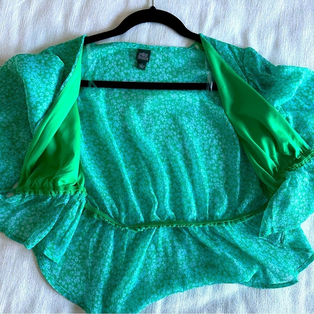Wild Fable Peplum Top Womens Sz S Drawstring Waist Floral Fairy Boho Sheer - Picture 5 of 11